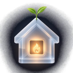 Hearthseed app icon: a glass house with a flame in the window